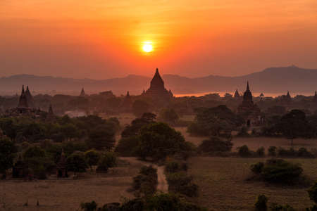 Pagodas field at sunset Bagan , Myanmar