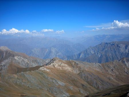 Mountains under blue sky. Chimgan region, Uzbekistan, fall 2004の写真素材