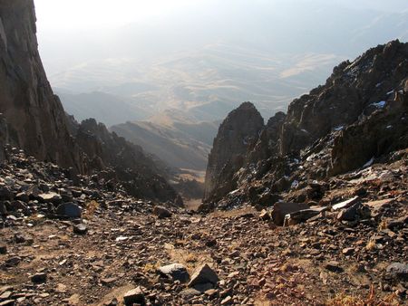 Mountain path among rocks. Babaytag region, Uzbekistanの写真素材
