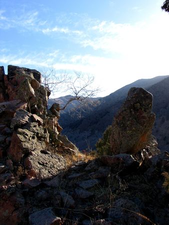 Rocks on the evening sky backgroundの写真素材