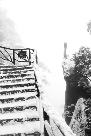 Walkway on a mountain during winterの写真素材