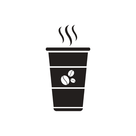 black vector icon on white background  cup of hot coffeeのイラスト素材