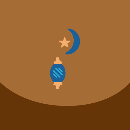 Flat icon on square Arabic latern with moonのイラスト素材