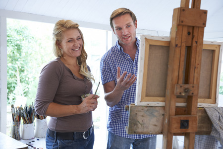 Woman Attending Painting Classの写真素材