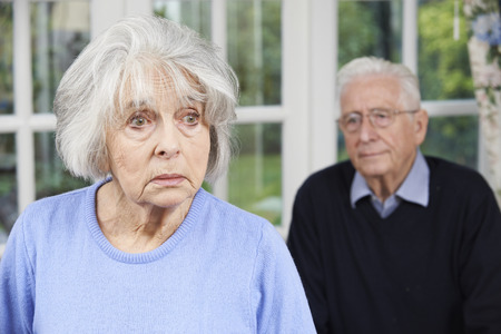 Unhappy Senior Couple At Home Togetherの写真素材
