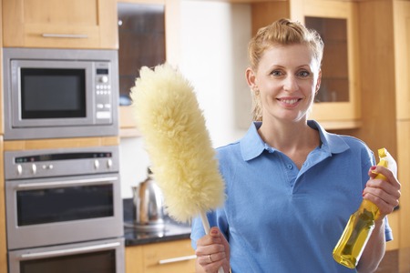 Female Cleaner Working In Kitchen