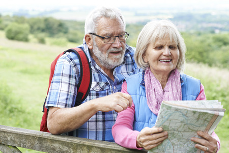 Senior Couple Hiking In Countrysideの写真素材