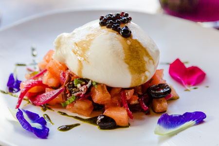 Burrata cheese at luxury hotel