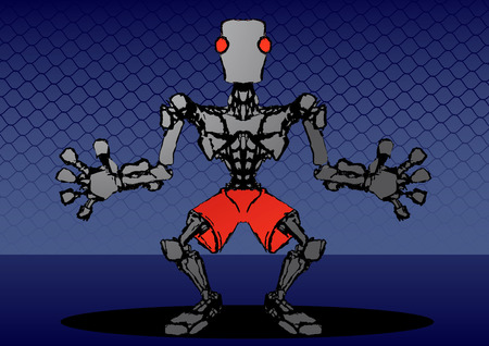 Robotic figure standing in the pose of a goalkeeper, vectorのイラスト素材