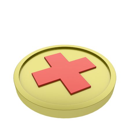 3d coin with a red crossの写真素材
