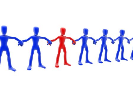 Multiple blue and red 3d figures forming a chainの写真素材