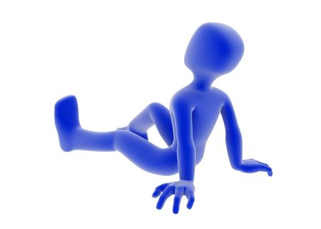 A blue 3d figure sitting and looking upの写真素材