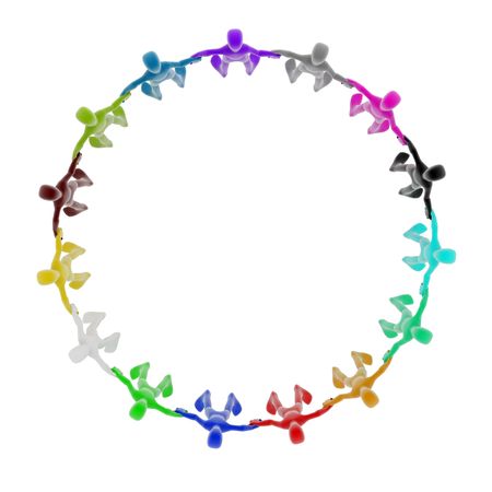 3d figures of different colors standing in a circleの写真素材