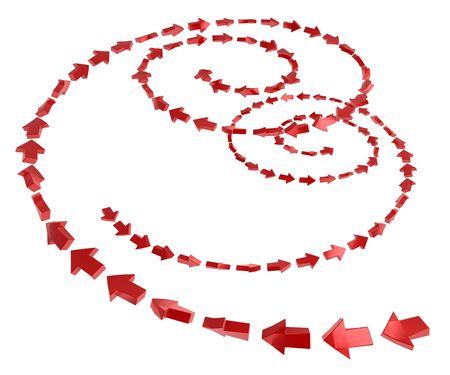 2 Way Arrow Spirals, over white, isolatedの写真素材