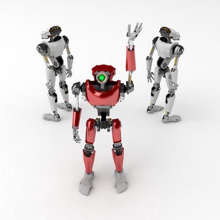 3d robotic figures, over white, isolated