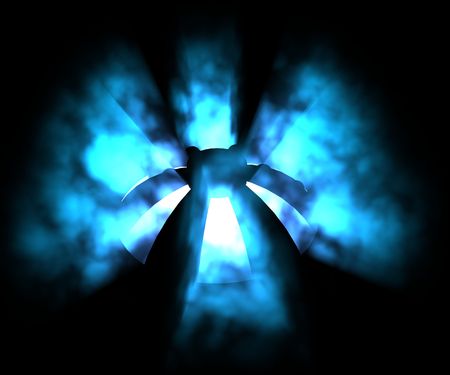 Blue 3d flames, dark backgroundの写真素材