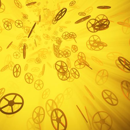 Illuminated 3d gear abstract, yellow