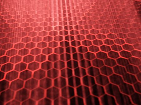 Red hexagon light surface background, horizontalの写真素材
