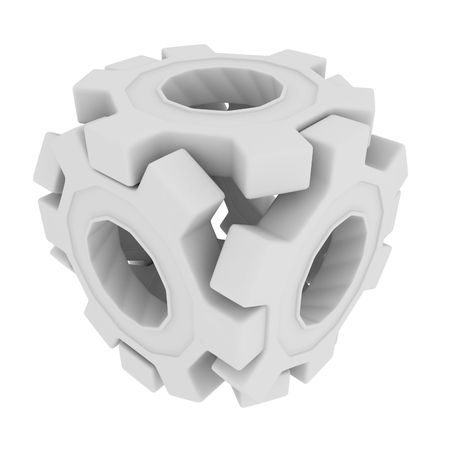 White 3d Gear Cube, isolatedの写真素材