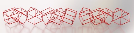 Red 3d wire houses, horizontal