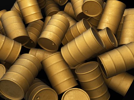 Pile of orange 3d barrels backgroundの写真素材