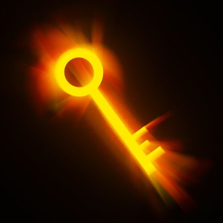Illuminated fiery 3d key shapeの写真素材