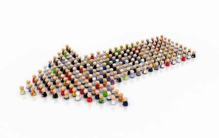 Crowd made of small symbolic 3d figures, forming an arrowの写真素材