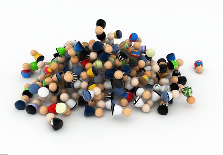 Crowd of small symbolic 3d figures in a pile, isolatedの写真素材