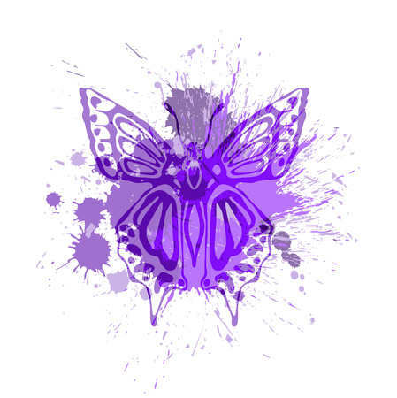 Purple butterfly overlapping paint splash vector illustrationのイラスト素材