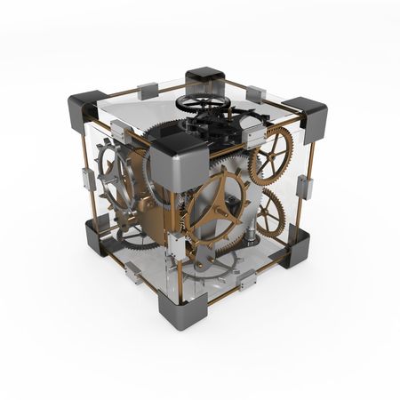 Clockwork gear mechanism 3d illustration, isolatedの写真素材
