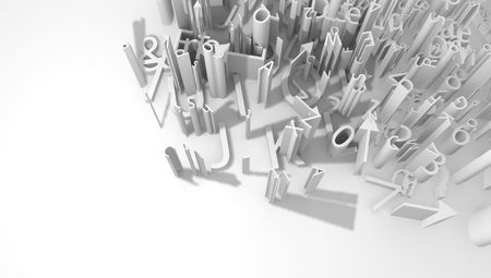 White 3d surface lettering abstract illustration, horizontal