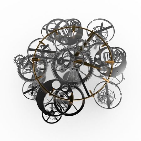 Clockwork gear mechanism 3d illustration, isolated