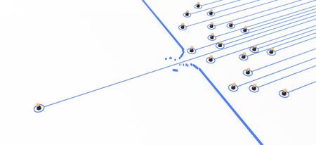 Crowd of small symbolic 3d figures linked by lines, isolated