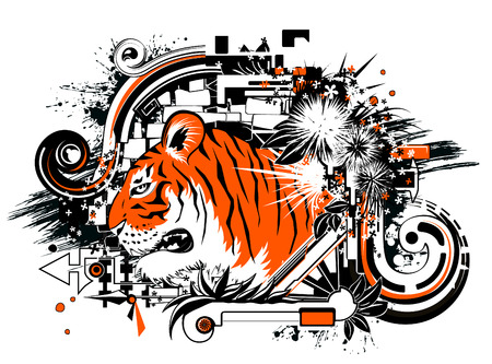 Tiger head abstract vector design, color illustration, horizontalのイラスト素材
