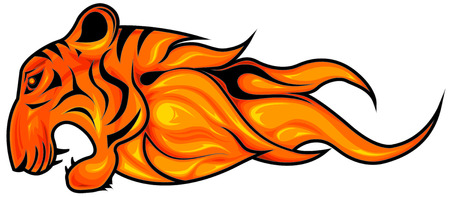 Fiery tiger head symbol vector, horizontal, isolatedのイラスト素材