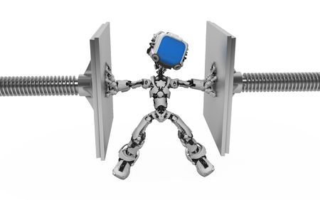 Small 3d robotic figure, over white, isolatedの写真素材