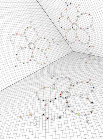 Crowd of small symbolic 3d figures linked by lines, isolatedの写真素材