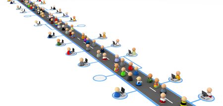 Crowd of small symbolic 3d figures, over whiteの写真素材