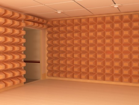 Room interior 3d, soundproof walls and entrance, horizontalの写真素材