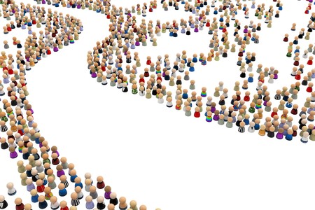 Big crowd of small symbolic 3d figures, over white, isolated