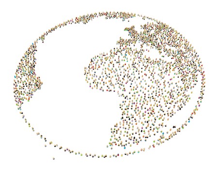 Crowd of small symbolic 3d figures, over white, isolatedの写真素材