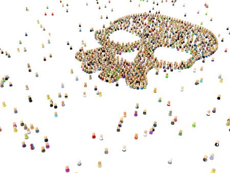 Crowd of small symbolic 3d figures, over white, isolatedの写真素材