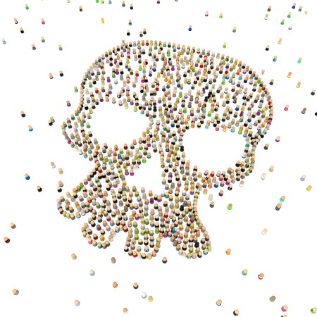 Crowd of small symbolic 3d figures, over white, isolatedの写真素材