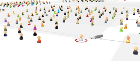 Crowd of small symbolic 3d figures, over white, isolatedの写真素材