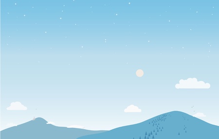 Hill landscape and sky background, horizontal, vector cartoonのイラスト素材