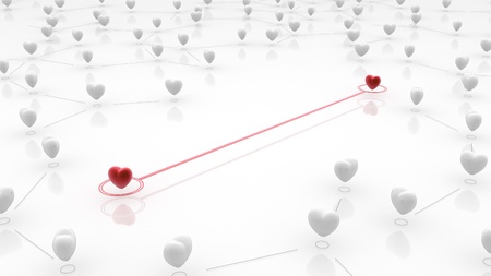 Small linked red hearts, 3d abstract, horizontalの写真素材