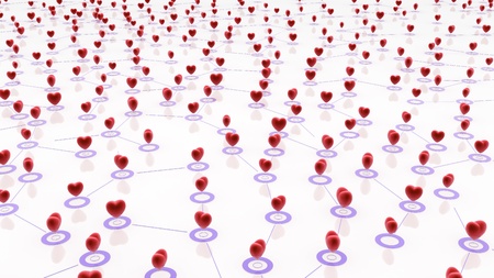 Small linked red hearts, 3d abstract, horizontalの写真素材