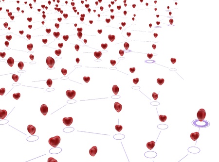 Small linked red hearts, 3d abstract, horizontal