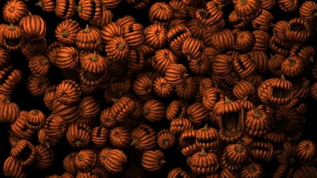Many predatory pumpkins 3d cartoon, dark backgroundの写真素材