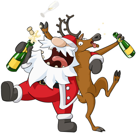 Christmas party celebration humorous cartoon, vector, isolatedのイラスト素材